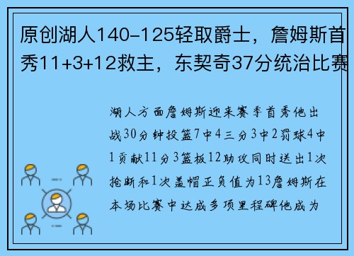 原创湖人140-125轻取爵士，詹姆斯首秀11+3+12救主，东契奇37分统治比赛